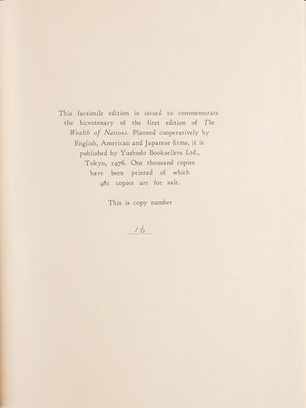 Lot #116 Adam Smith: The Wealth of Nations, Facsimile Bicentenary Edition (1976) - Image 2
