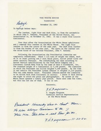 Lot #171 Kennedy Assassination Swatch of Limousine Leather  - Image 2