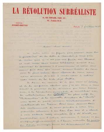 Lot #333 Andre Breton Autograph Letter Signed - Image 1