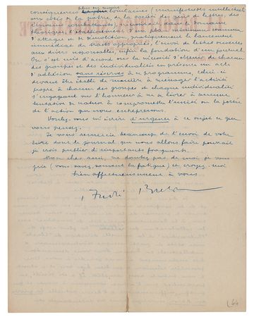 Lot #333 Andre Breton Autograph Letter Signed - Image 2