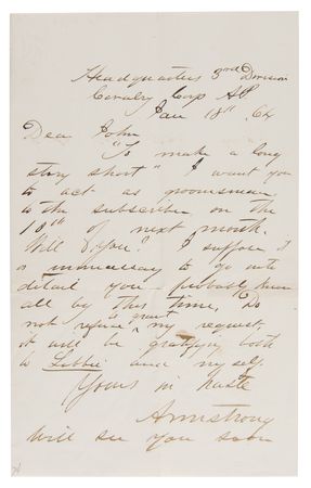 Lot #226 George A. Custer: A month before his wedding, 