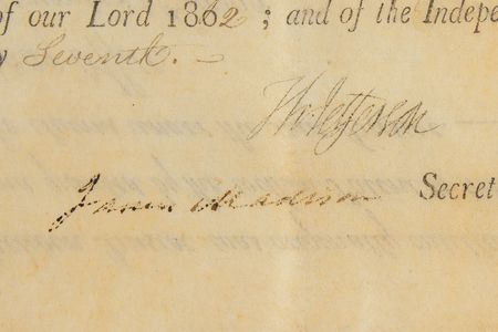 Lot #4 Thomas Jefferson and James Madison: Jefferson and Madison approve an 1802 land grant for 