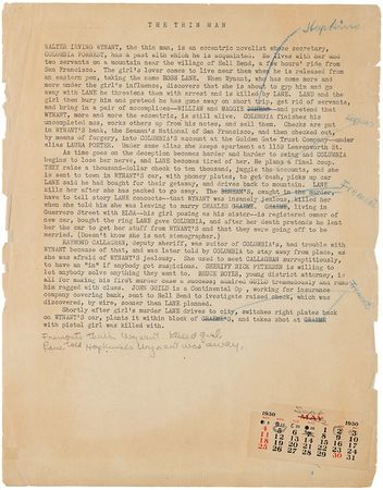 Lot #348 Dashiell Hammett Hand-Annotated Outline for 'The Thin Man' - Image 1