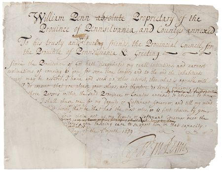 Lot #88 William Penn Partial Document Signed - Image 1