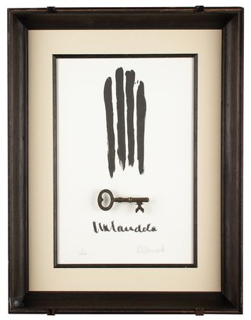 Lot #92 Nelson Mandela Signed Limited Edition 'Key & Bars' Lithograph and Replica Key - Image 1