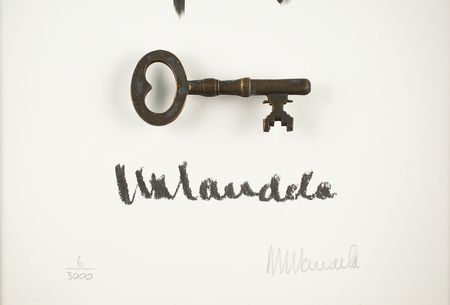 Lot #92 Nelson Mandela Signed Limited Edition 'Key & Bars' Lithograph and Replica Key - Image 3