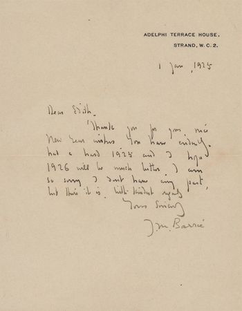 Lot #376 James M. Barrie Autograph Letter Signed - Image 1