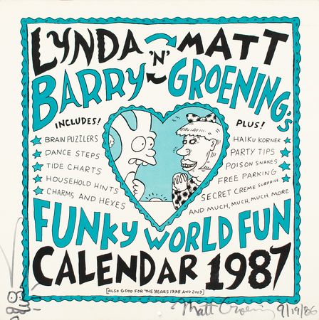 Lot #328 Matt Groening Signed Calendar with Sketch - Image 1