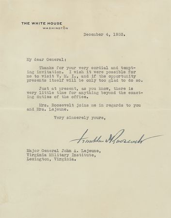 Lot #65 Franklin D. Roosevelt Typed Letter Signed