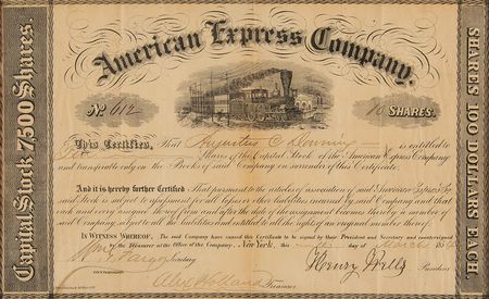 Lot #218 Henry Wells and William Fargo Signed Stock Certificate - Image 1