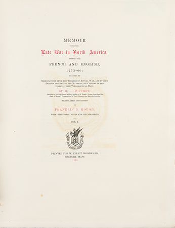 Lot #274 Pierre Pouchot: Memoir Upon the Late War in North America: Ultra-rare oversized edition of a primary source account of the French and Indian War?one of seven quarto copies on Whatman's paper - Image 2