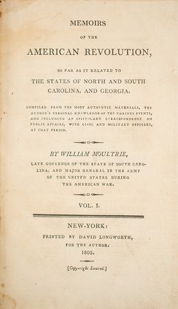 Lot #273 William Moultrie: Memoirs of the American Revolution Book - Image 3