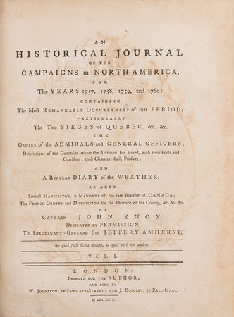 Lot #251 John Knox: An Historical Journal of the Campaigns in North-America, for the Years 1757, 1758, 1759, and 1760 - Image 3