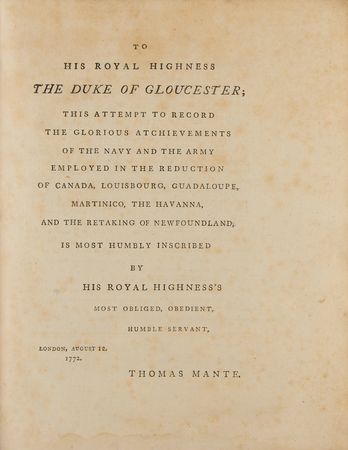 Lot #252 Thomas Mante: The History of the Late War in North-America: First edition of Mante's History of the Late War in North-America, complete with its 18 engraved maps?the best contemporary account of the French and Indian War - Image 3