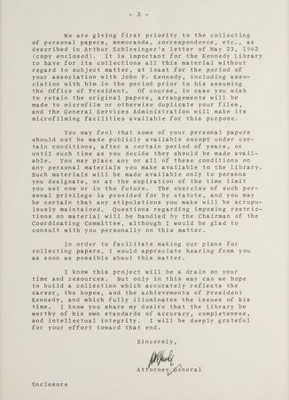 Lot #87 Robert F. Kennedy: RFK begins plans on the John F. Kennedy Memorial Library 