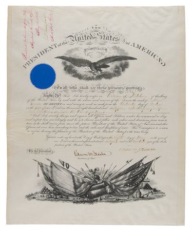 Lot #11 Andrew Johnson: Beautiful military commission from President Johnson, promoting a Civil War veteran to 