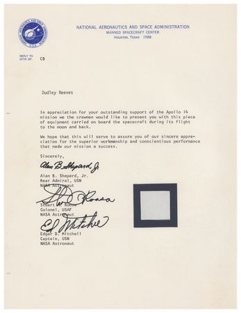 Lot #7407 Apollo 14 Flown Swatch of Beta Cloth - Image 1