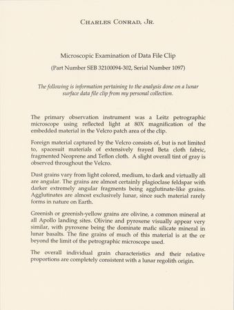 Lot #7328 Charles Conrad's Apollo 12 Flown Data File Clip - Image 6