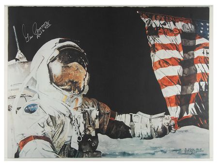 Lot #7541 Gene Cernan Signed Print by Ron Woods - Image 1