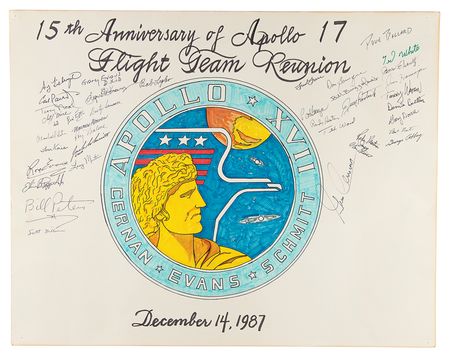 Lot #7529 Apollo 17 'Flight Team Reunion' Multisigned Poster - Image 1