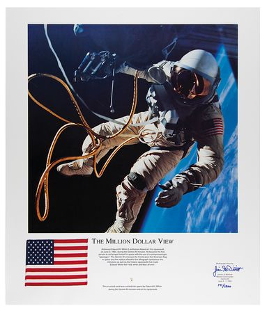 Lot #7094 Jim McDivitt Signed Lithograph with Flown Gemini 4 Mustard Seed - Image 1