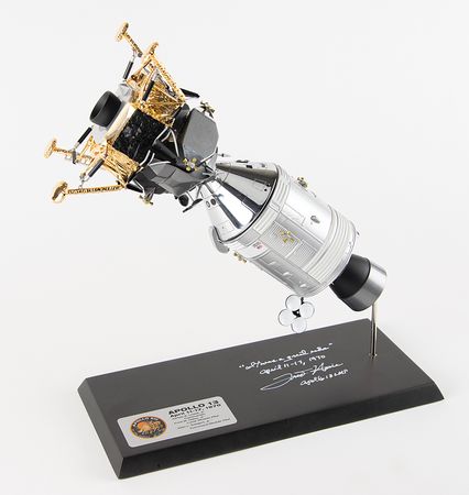 Lot #7367 Fred Haise Signed Model of the Apollo 13 Command and Lunar Module - Image 1