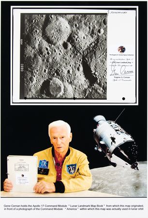 Lot #7543 Gene Cernan's Apollo 17 Flown CSM Lunar Landmark Map - Image 1