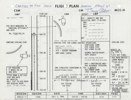 Lot #7267 Buzz Aldrin's Apollo 11 Flown Flight Plan Page - Image 1