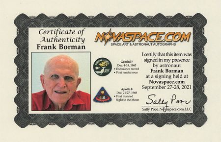 Lot #7212 Frank Borman Signed Apollo 8 Earth Orbit Chart - Image 4
