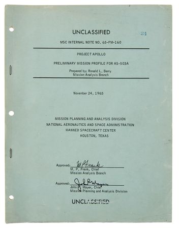 Lot #7208 Apollo 8 Preliminary Mission Profile - Image 1