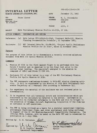 Lot #7208 Apollo 8 Preliminary Mission Profile - Image 2