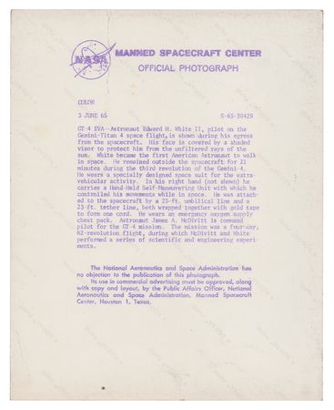 Lot #7092 Gemini 4: Ed White Original 'Type 1' Photograph - Image 2