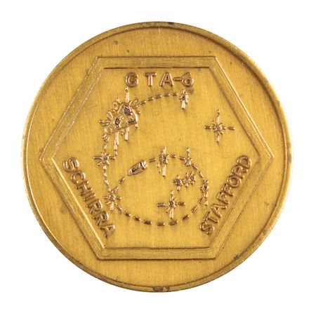 Lot #7083 Wally Schirra's Gemini 6 Flown Gold-Plated Fliteline Medallion - Image 1
