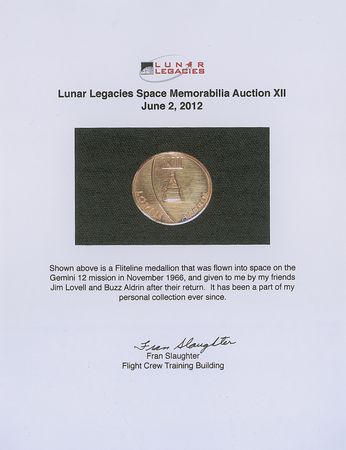 Lot #7076 Gemini 12 Flown Gold-Plated Fliteline Medallion - Image 3