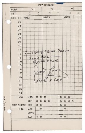 Lot #7199 Apollo 8 'Updates' Book Page Signed by Borman and Lovell [Attested as Flown] - Image 1
