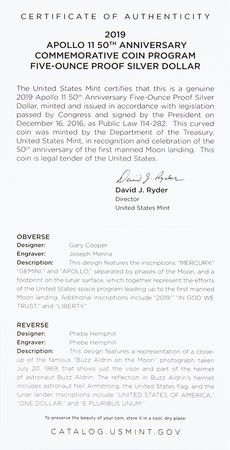 Lot #7472 Al Worden's Apollo 11 50th Anniversary 5-Ounce Silver Proof Coin - Image 5