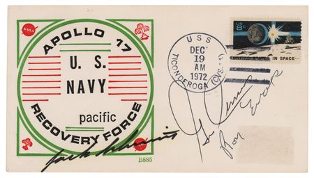 Lot #7546 Apollo 17 Signed Recovery Ship Cover - Image 1