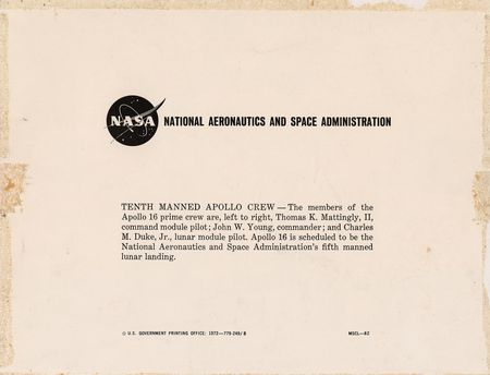 Lot #7503 Apollo 16 Signed Photograph - Image 2