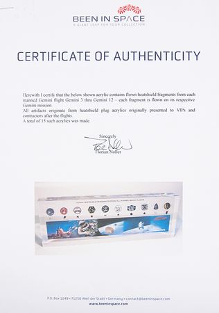 Lot #7082 Project Gemini Attested As Flown Artifact Display - Image 3
