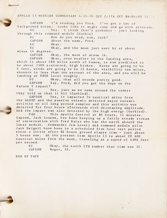 Lot #7355 Apollo 13 Original Complete 'News Center' Mission Transcript - Image 4