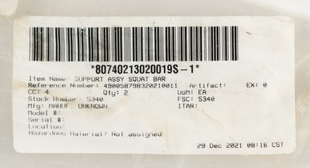 Lot #7712 ISS iRED Squat Assembly Support Bar (Attested as Flown) - Image 6