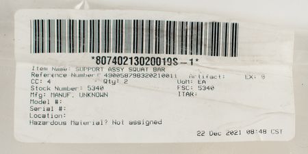 Lot #7712 ISS iRED Squat Assembly Support Bar (Attested as Flown) - Image 7