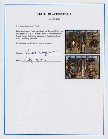 Lot #7005 Liberty Bell 7 Flown Circuit Card - From the Collection of Curt Newport - Image 3