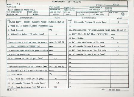 Lot #7146 Rocketdyne F-1 Engine Calibration and Clearance Report - Image 5