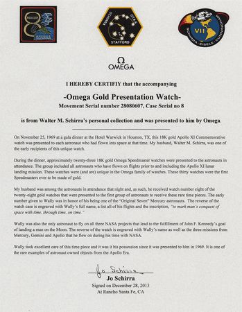 Lot #7000 Wally Schirra's 18k Gold Omega Speedmaster Professional 1969 Apollo 11 Commemorative Watch - Image 8