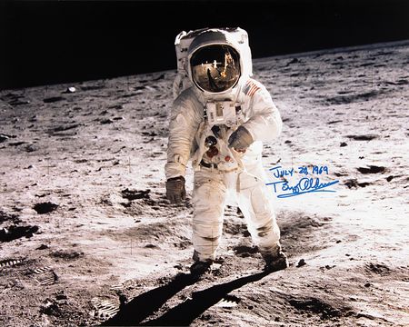 Lot #7261 Buzz Aldrin Signed Oversized Photograph - Image 1