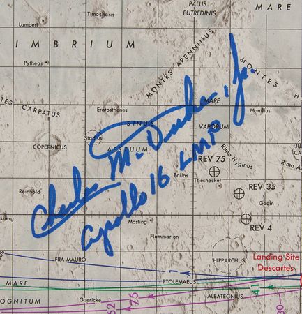 Lot #7522 Charlie Duke Signed Apollo 16 Lunar Orbit Chart - Image 2