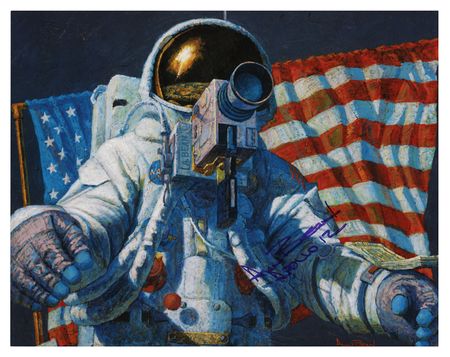 Lot #7341 Alan Bean Signed Promotional Print: 'Clan MacBean Arrives on the Moon' - Image 1