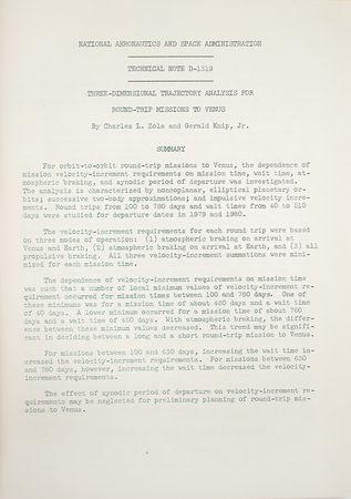 Lot #7796 Venus: NASA Technical Note on Trajectory Analysis - Image 2