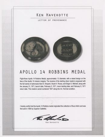 Lot #7405 Apollo 14 Robbins Medallion (Attested as Flown and from the Collection of Buzz Aldrin) - Image 4